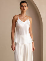 [White] SilkSilky-UK Spaghetti Strap V Neck Camisole 001
