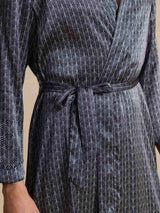 [Navy Ginkgo] SilkSilky-UK Long Sleeve V Neck Men's Dressing Gown 006