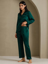 [Dark Green] SilkSilky-UK Long Sleeve Lapel Collar Women's Pyjamas 003