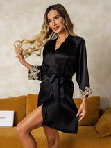 [Black] SilkSilky-UK 3/4 Sleeve Women's Dressing Gown 001