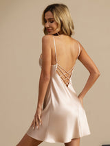 [Pink] SilkSilky-UK Spaghetti Strap V Neck Nightdress 002