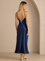 [Blue] SilkSilky-UK Spaghetti Strap V Neck Dress 002