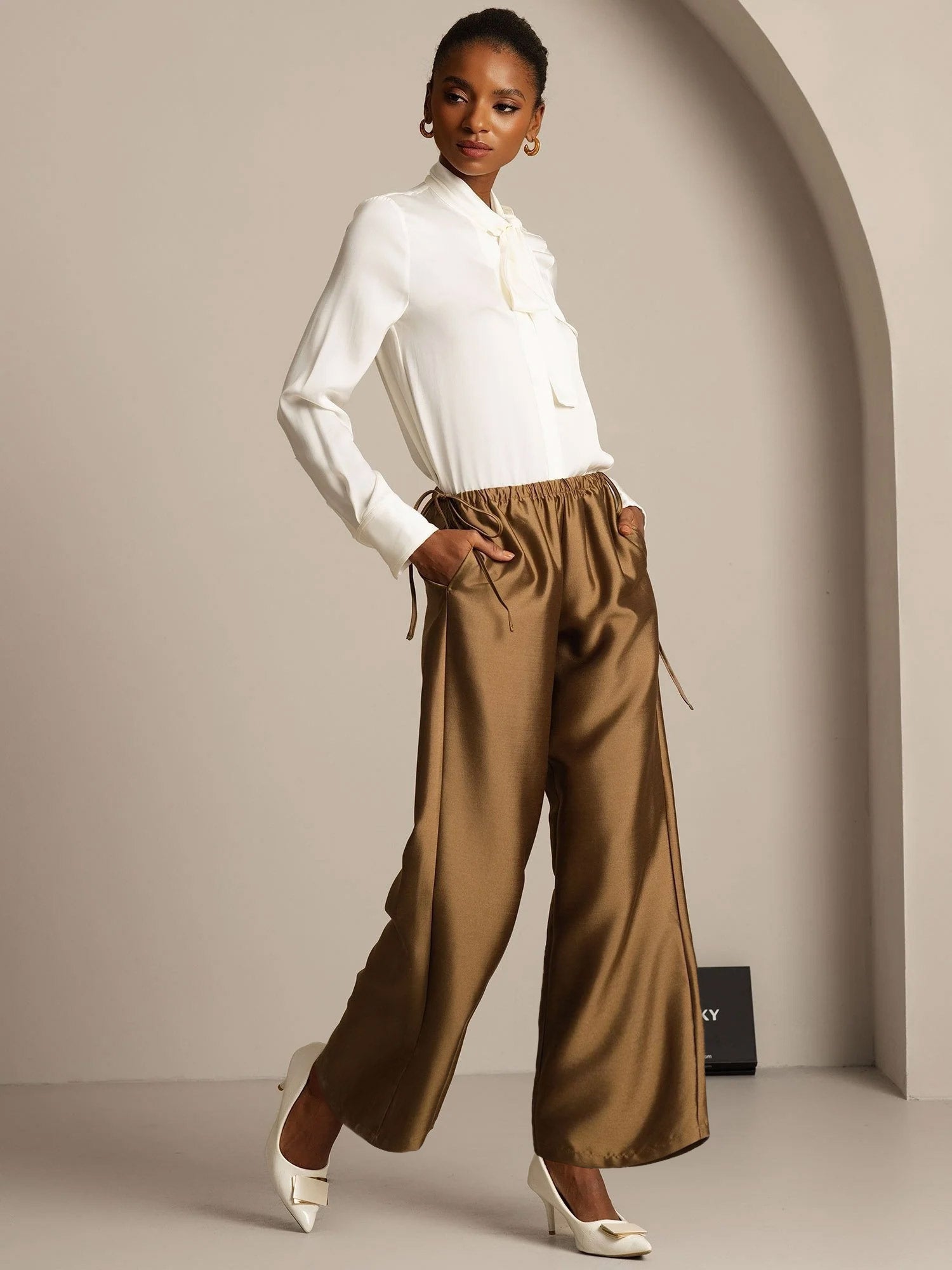 [Bronze] SilkSilky-UK 32Momme Silk-Wool Blend Womens Pants 005,