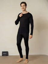 [Black] SilkSilky-UK Long Sleeve Round Neck Men's Long Johns 001