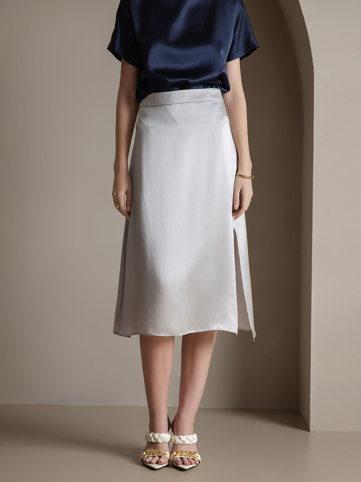 [Light Gray] SilkSilky-UK 19Momme Silk Skirt 005