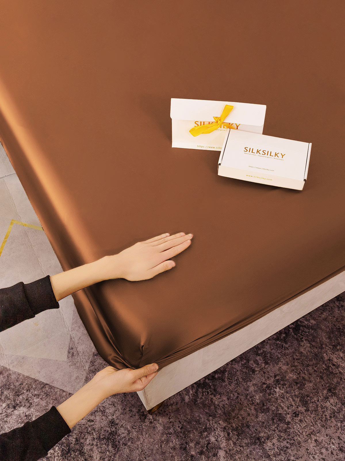 [Coffee] SilkSilky-UK 22Momme Pure Silk Sheet 003