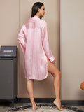 SilkSilky UK Pure Silk Long Sleeve Lapel Nightshirt Pink 002