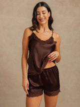 [Brown] SilkSilky-UK Spaghetti Strap V Neck Camisole Set 002