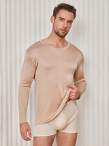 [Beige] SilkSilky-UK Long Sleeve Round Neck Men's T-Shirt 001
