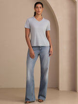 [Grayish Blue] SilkSilky-UK Short Sleeve V Neck Women's T-Shirt 006