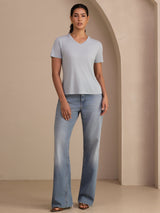 [Grayish Blue] SilkSilky-UK Short Sleeve V Neck Women's T-Shirt 006