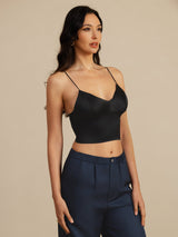 [Black] SilkSilky-UK Spaghetti Strap V Neck Camisole 002