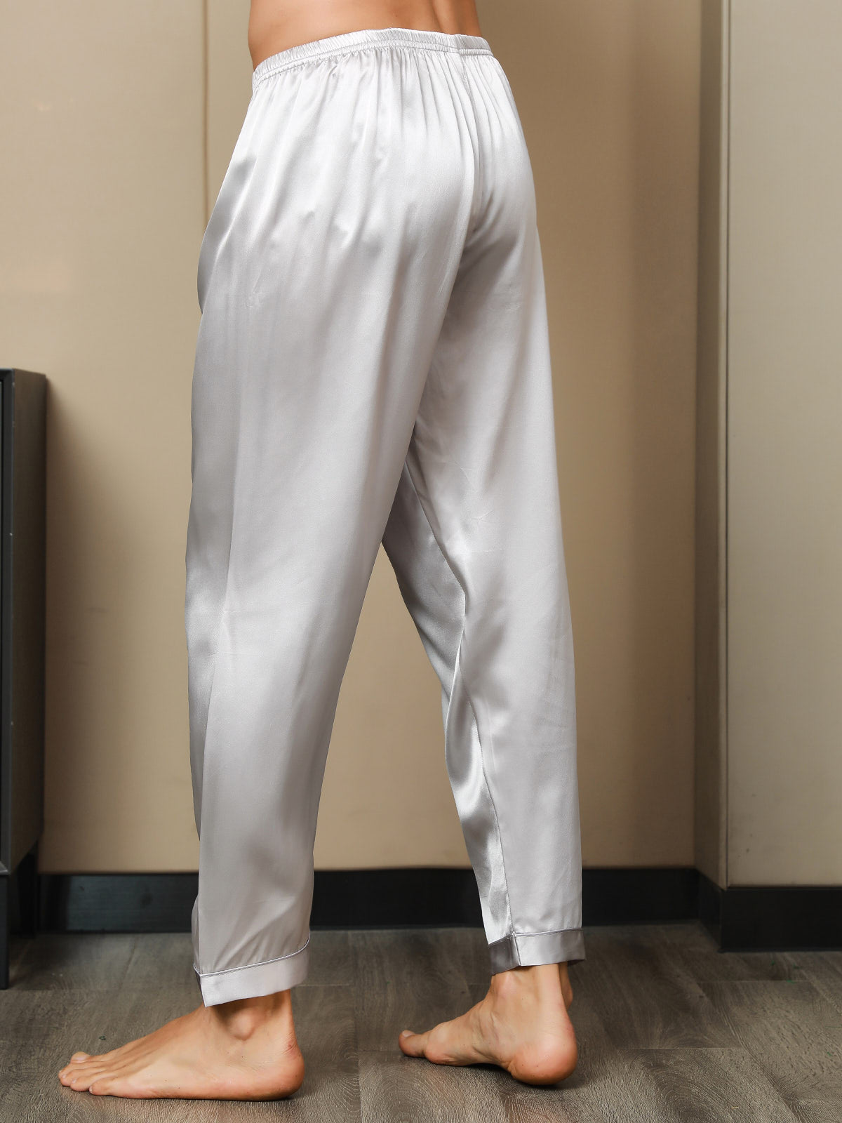 [Gray] SilkSilky-UK Pure Silk Mens Sleep Bottoms 006