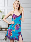 SilkSilky UK Pure Silk Sleeveless V Neck Nightdress Blue 001