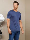 SilkSilky UK Silk Knitted Short Sleeve V Neck Men's T Shirt DarkBlue 001