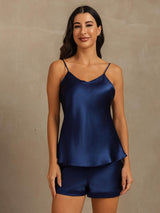[Dark Blue] SilkSilky-UK Spaghetti Strap V Neck Camisole Set 003