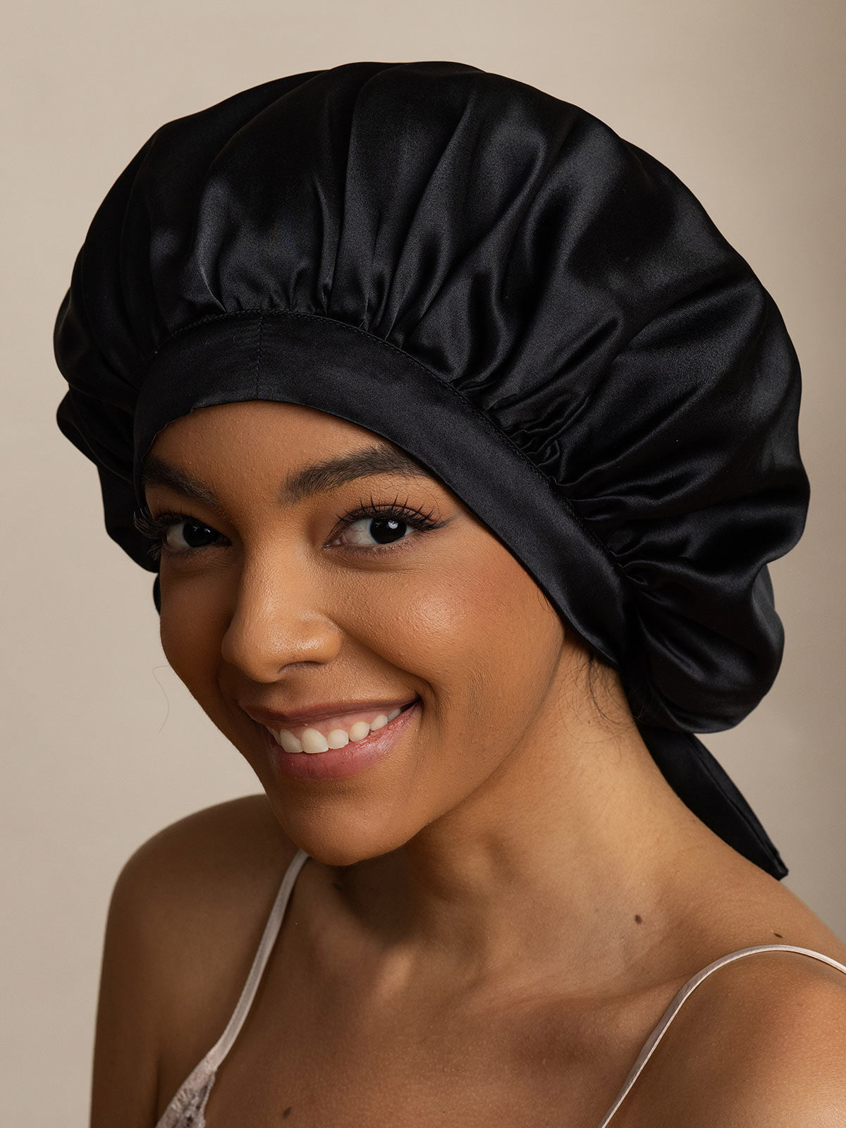 [Black] SilkSilky-UK Pure Silk Sleep Cap 004