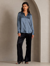 [Real Teal] SilkSilky-UK Long Sleeve Lapel Collar Women's Shirt 001
