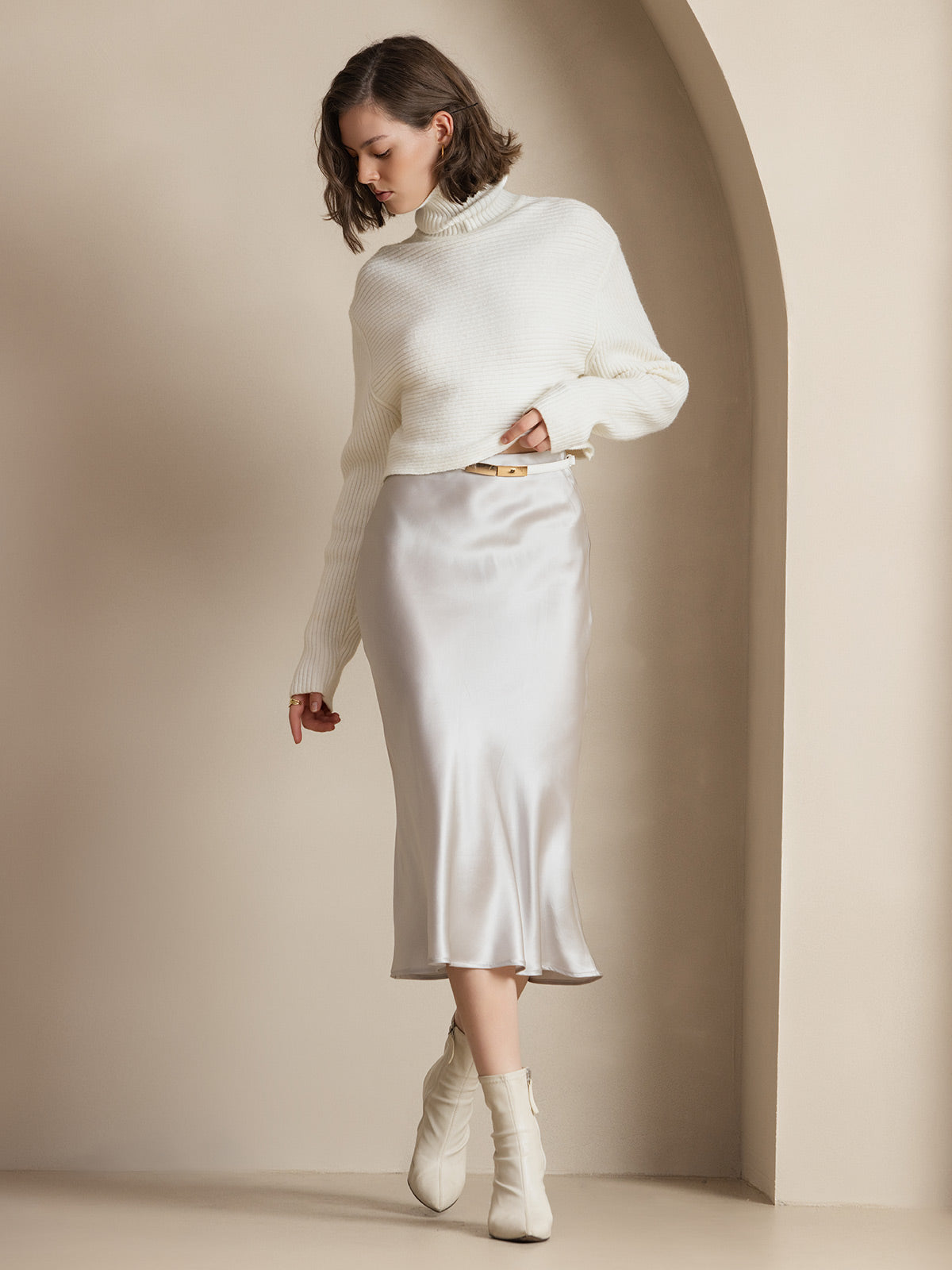 [Light Gray] SilkSilky-UK 19Momme Pure Silk Skirt 001