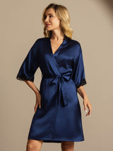 [Dark Blue] SilkSilky-UK Half Sleeve Women's Dressing Gown 005
