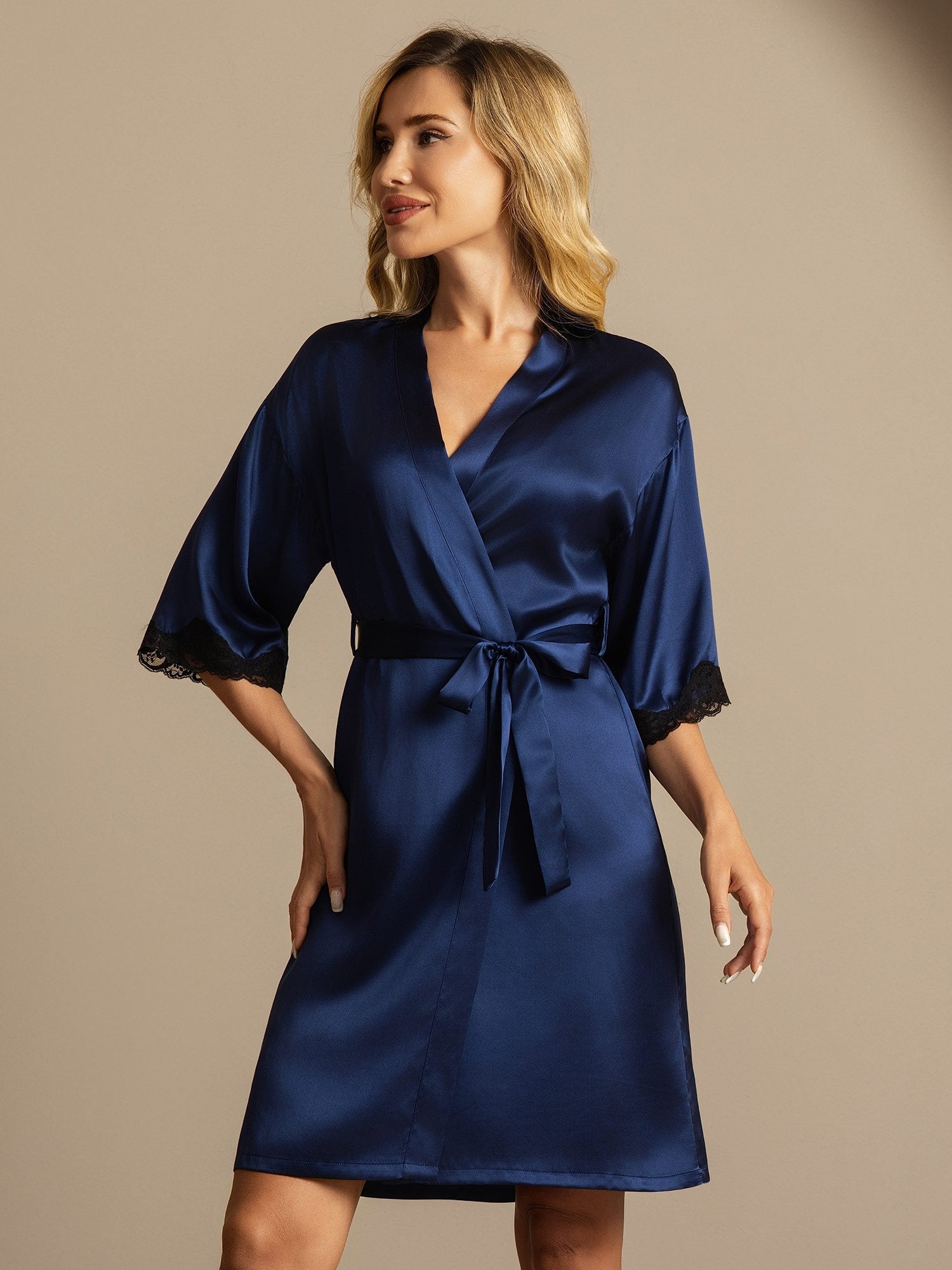 [DarkBlue] SilkSilky-UK Pure Silk Womens Robe 005