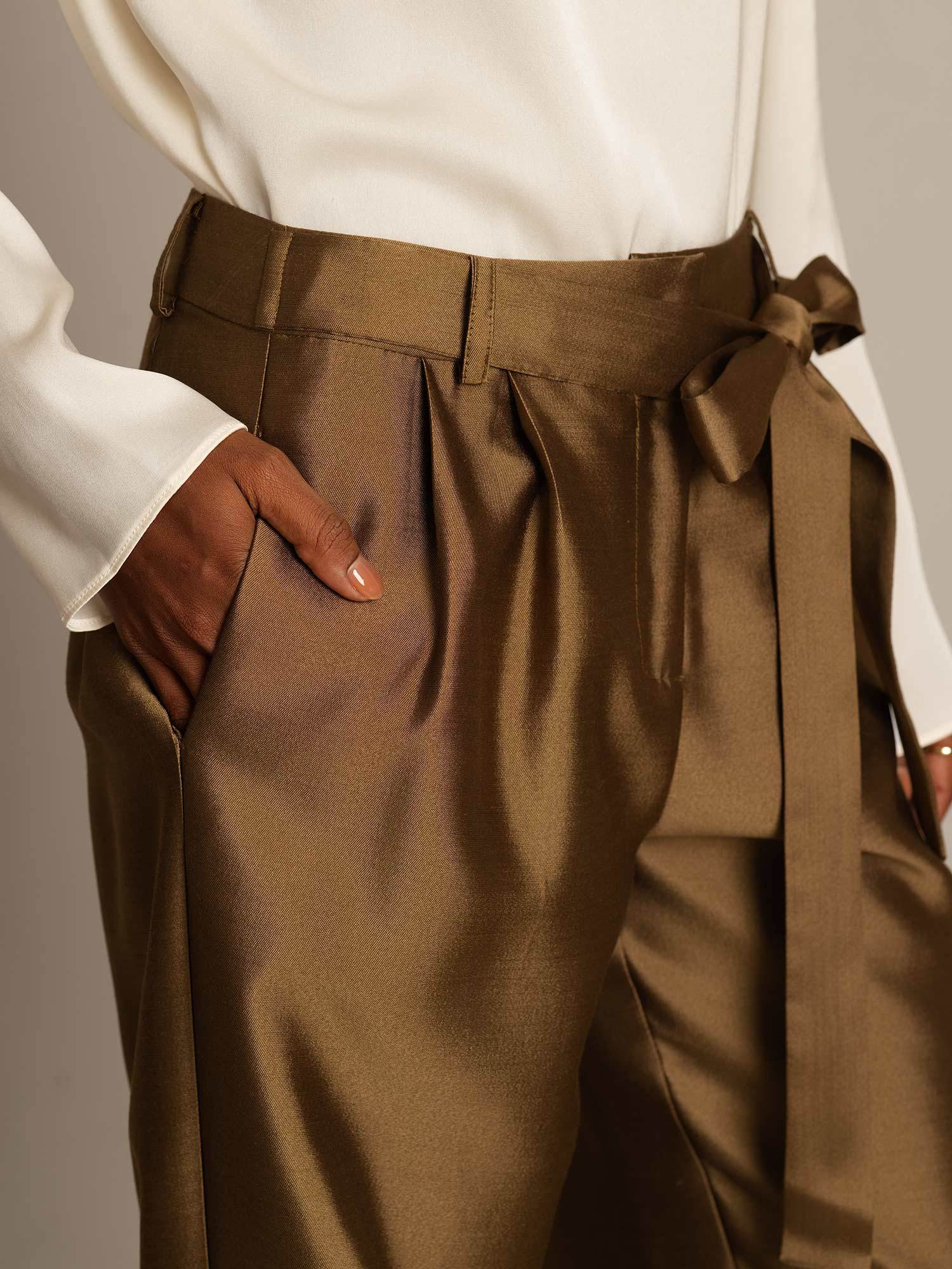 [Bronze] SilkSilky-UK 32Momme Silk-Wool Blend Womens Pants 004,