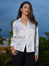 [White] SilkSilky-UK Long Sleeve Lapel Collar Women's Shirt 003