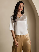 [White] SilkSilky-UK Half Sleeve Scoop Neck Women's T-Shirt 005