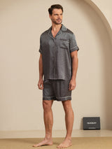 [Black Ginkgo] SilkSilky-UK Short Sleeve Notch Collar Men's Pyjamas 004