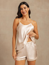 [Beige] SilkSilky-UK Spaghetti Strap V Neck Camisole Set 004