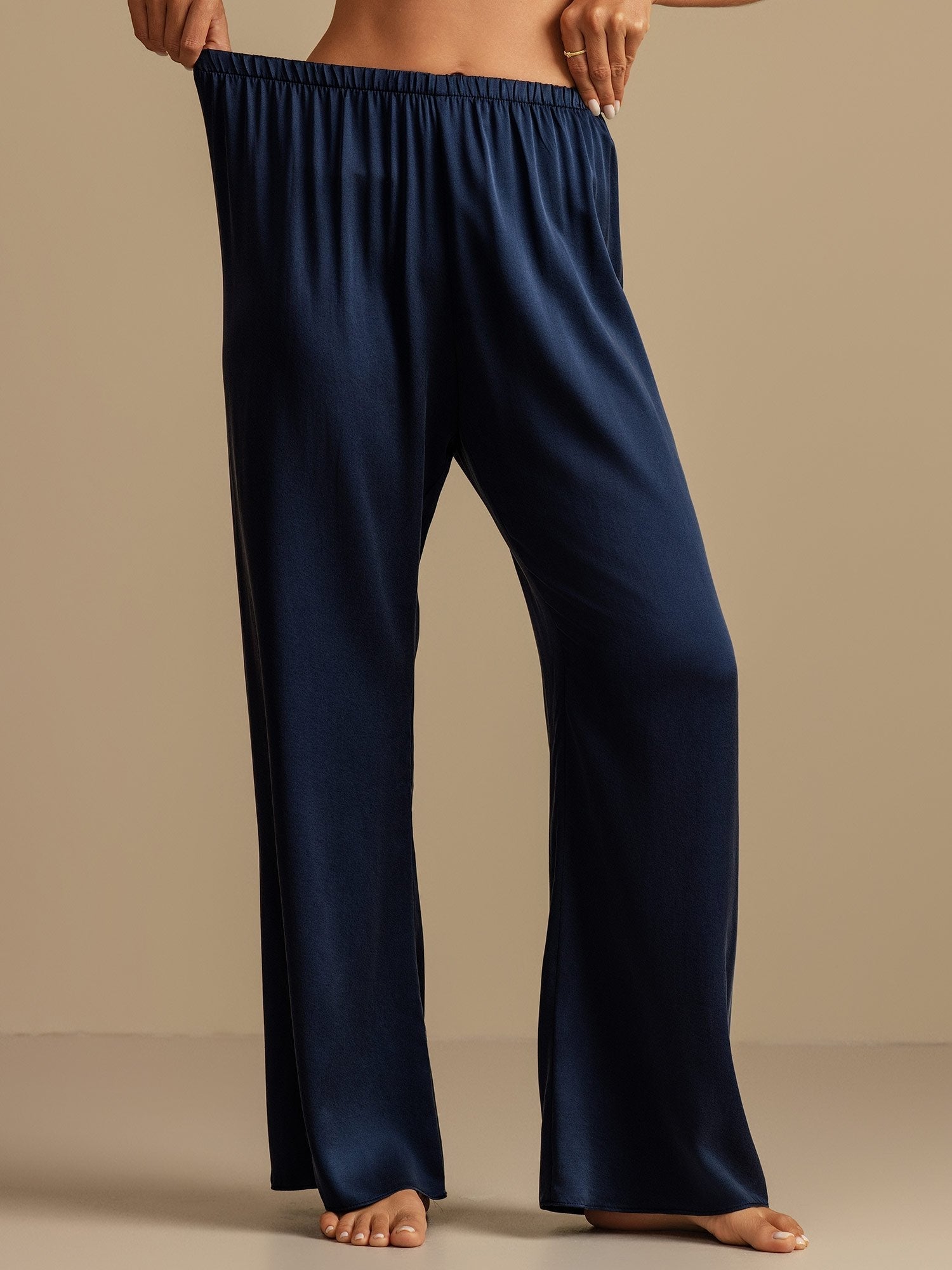 [Dark Blue] SilkSilky-UK 19Momme Machine-Washable Silk Womens Sleep Bottoms 005