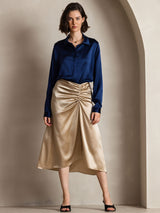 [Dark Blue] SilkSilky-UK Long Sleeve Lapel Collar Women's Shirt 001