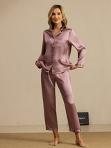 [Pale Mauve] SilkSilky-UK Long Sleeve Lapel Collar Women's Pyjamas 001