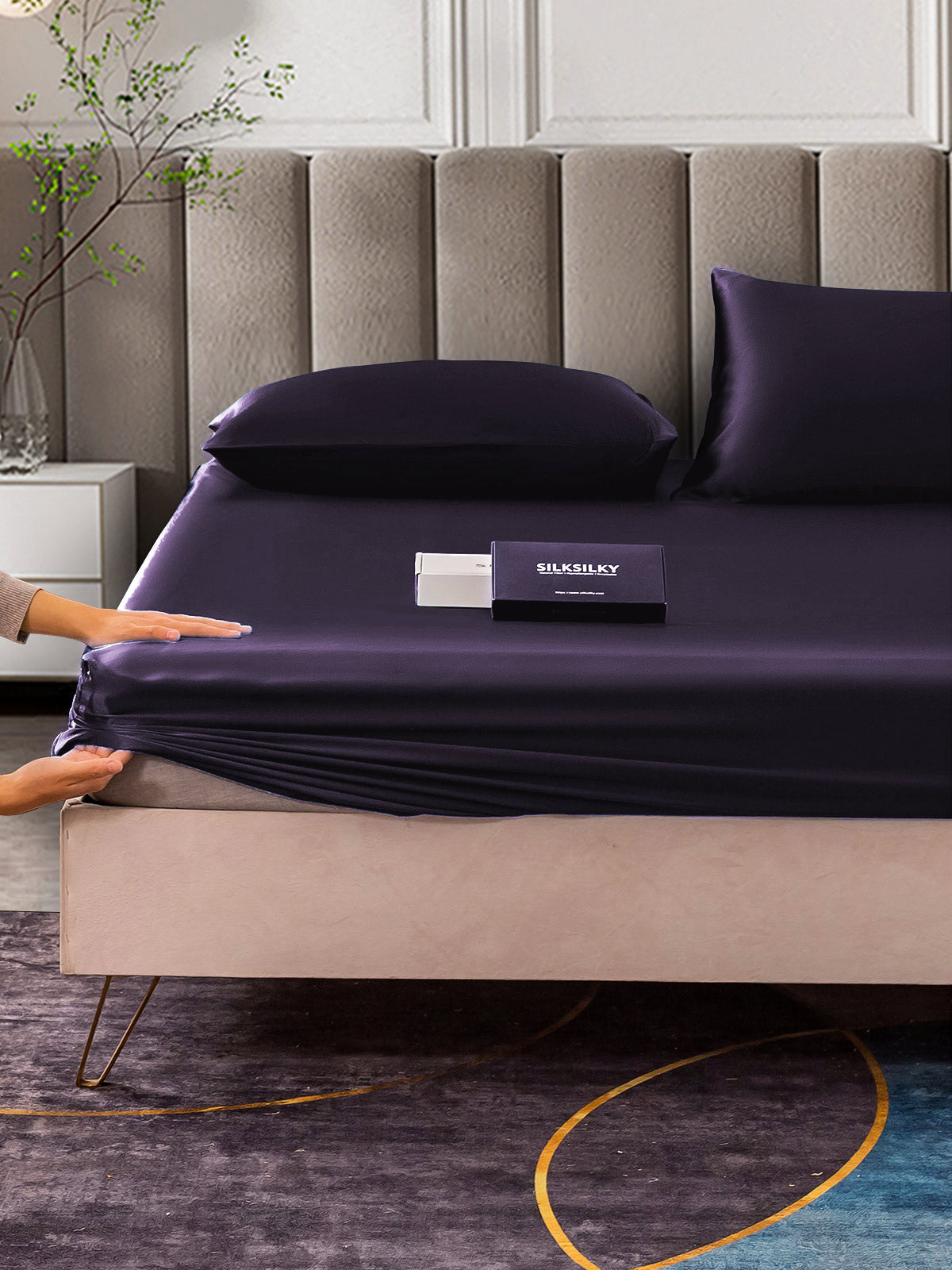 [Deep Purple] SilkSilky-UK 22Momme Pure Silk Bedding Set 006,