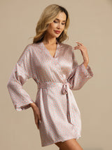 [Pink Heart Geo] SilkSilky-UK Long Sleeve Women's Dressing Gown 003