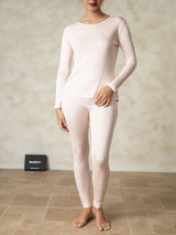 [Light Pink] SilkSilky-UK Silk Jersey Long Sleeve Round Neck Women's Long Johns 005