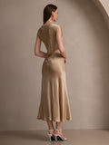 SilkSilky-UK 19Momme Silk Sleeveless Round Neck Dress Champagne 002