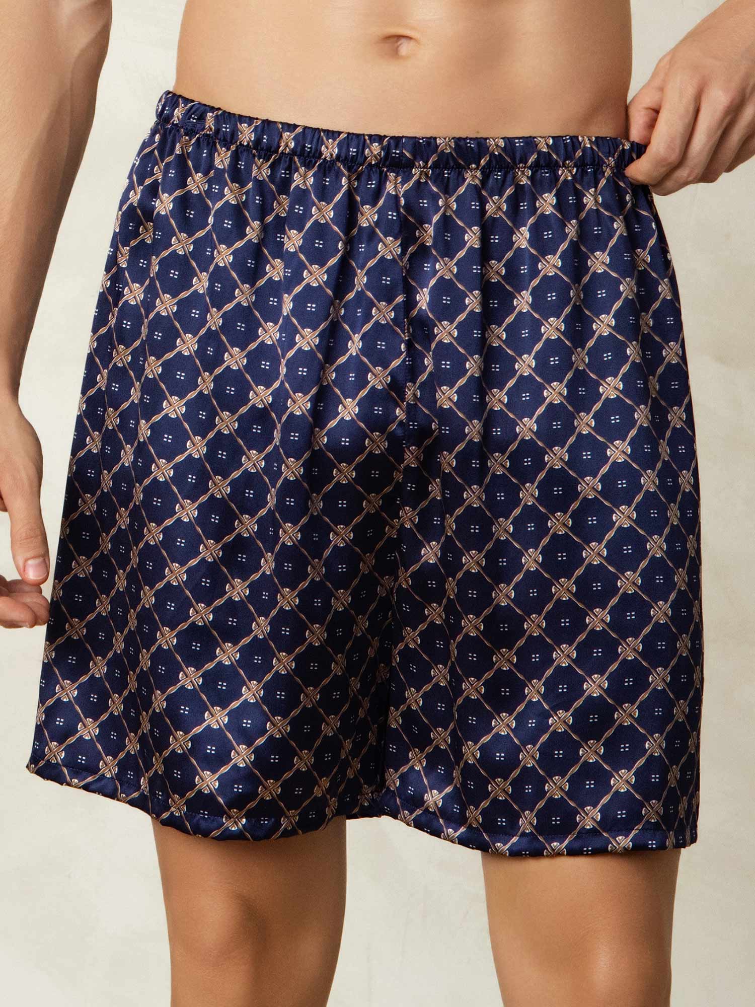 [Navy Chain] SilkSilky-UK Pure Silk Mens Sleep Bottoms 003