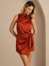 [Caramel] SilkSilky-UK Sleeveless Cowl Neck Dress 004