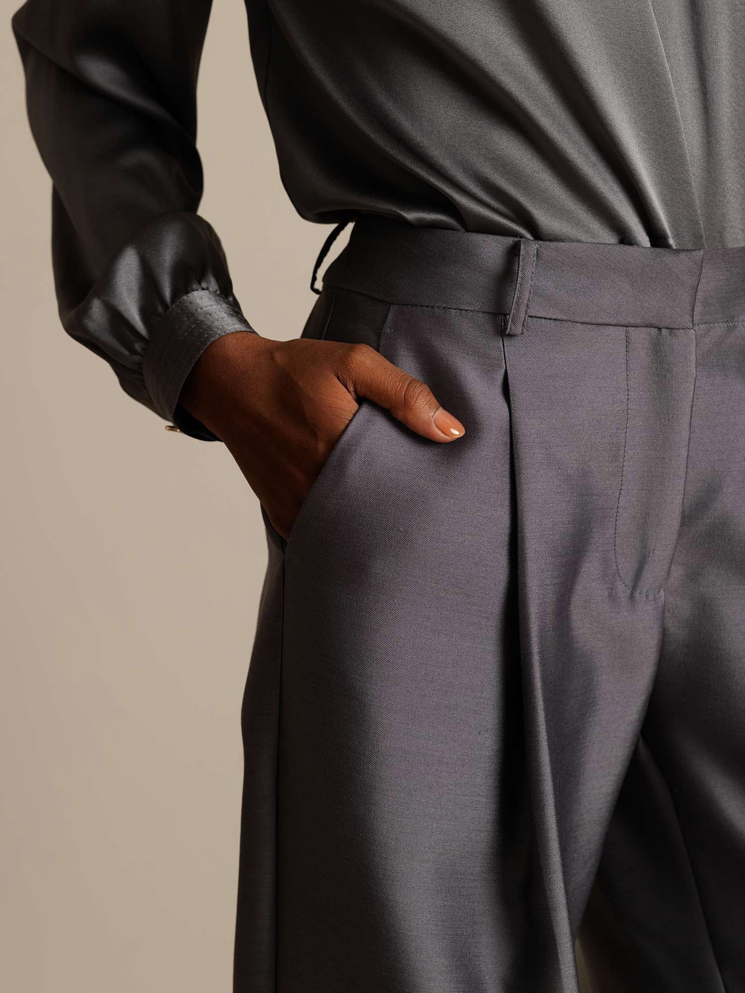 [Gray] SilkSilky-UK 32Momme Silk-Wool Blend Womens Pants 004,