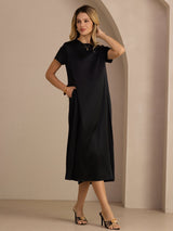 [Black] SilkSilky-UK Short Sleeve Round Neck Dress 004