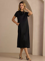 [Black] SilkSilky-UK Short Sleeve Crew Neck Dress 004