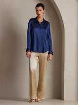 [Dark Blue] SilkSilky-UK Long Sleeve Lapel Collar Women's Shirt 004