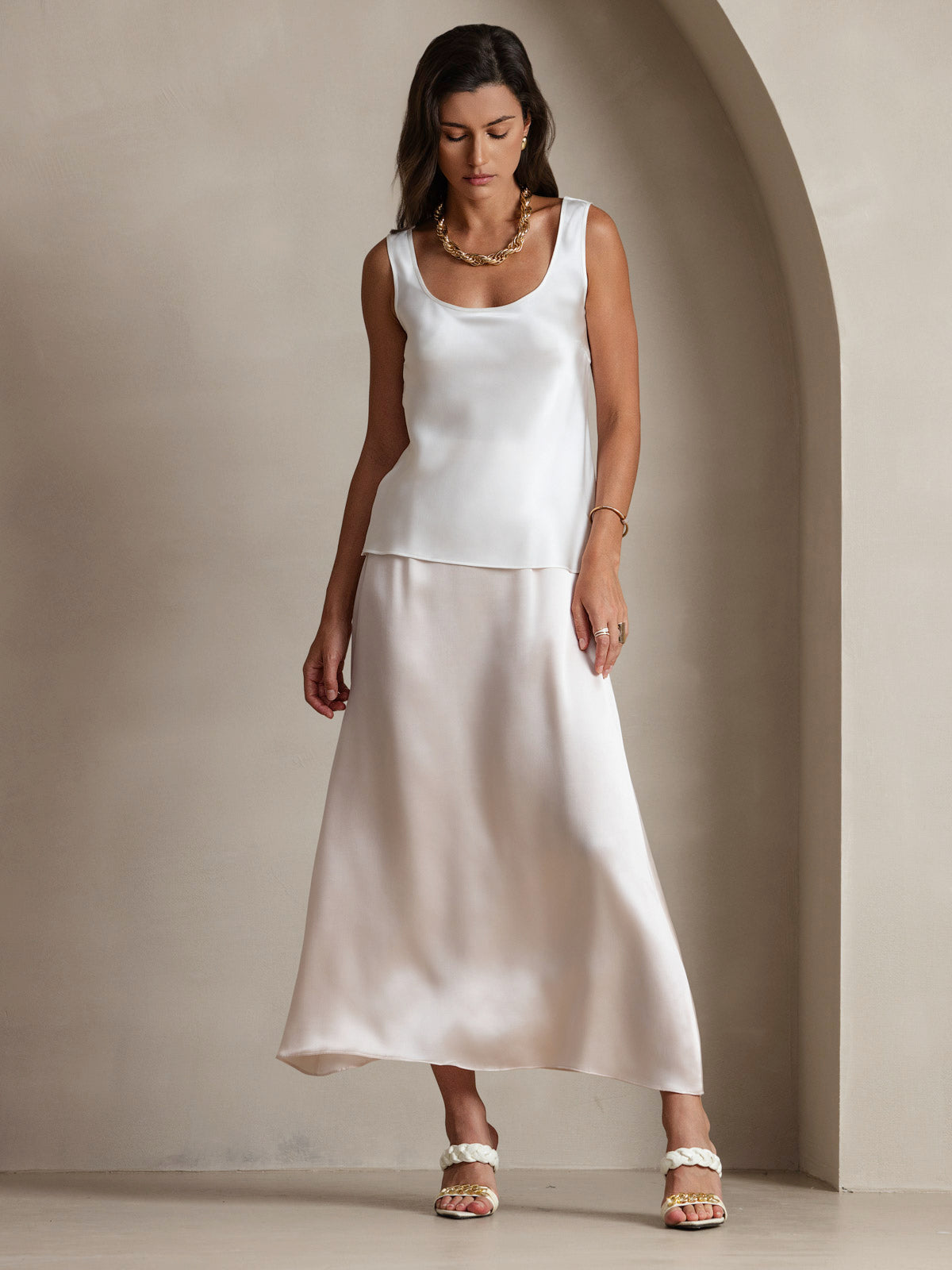 [White] SilkSilky-UK 19Momme Silk U Neck Camisole 006
