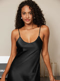 SilkSilky-UK Pure Silk Sleeveless Round Neck Nightdress Black 005