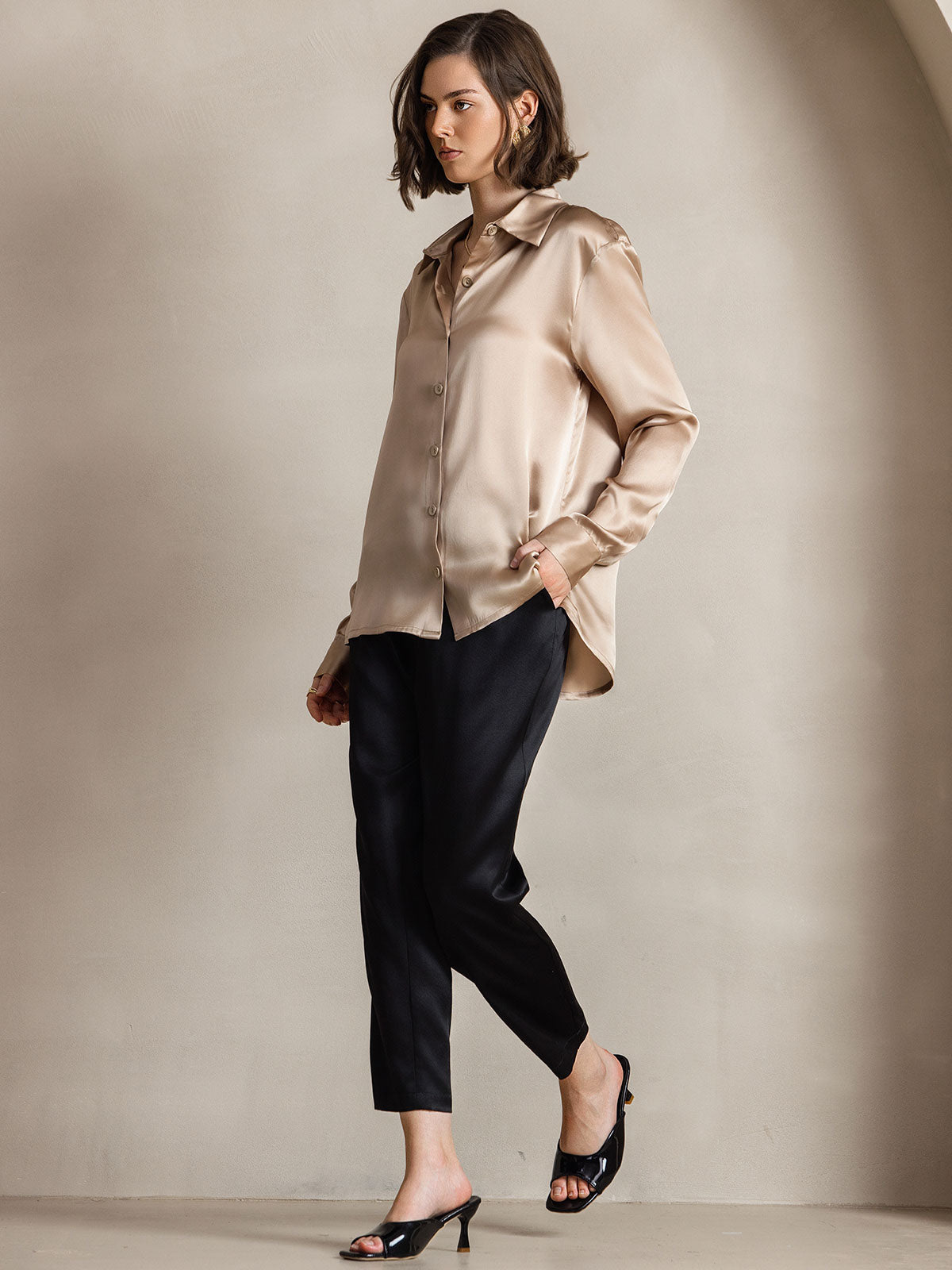 [Champagne] SilkSilky-UK Silk Collar Women's Shirt 007