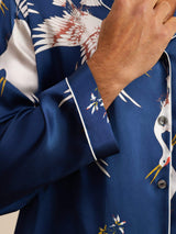 [Dark Blue] SilkSilky-UK Long Sleeve Lapel Collar Men's Pyjamas 007