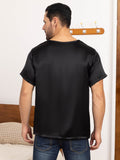 SilkSilky UK Pure Silk Short Sleeve Round Neck Men's T Shirt Black 002