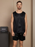 SilkSilky UK Pure Silk Sleeveless Round Neck Men's Pyjamas Black 003