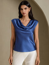 [Real Teal] SilkSilky-UK Cap Sleeve Cowl Neck Women's T-Shirt 001